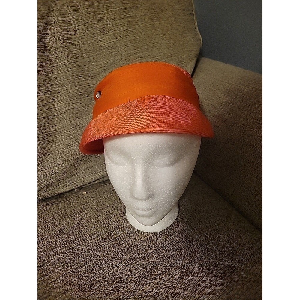 Vintage Orange Bucket Hat With Mesh Netting Rhinestones- Derby Costume Tea Party